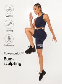 GLOWMODE 8" Powersculpt™ Reflective Stitch Side Pocket Bike Shorts - Navy Blue - View 4