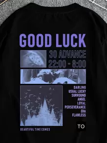 男士城堡和標語圖案T恤 - 黑色 - 查看 4