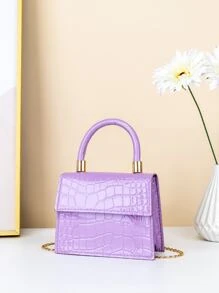 Mini Crocodile Embossed Flap Square Bag - Purple - View 2