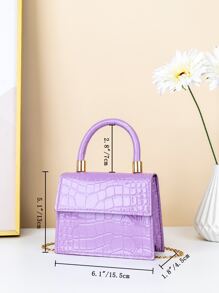 Mini Crocodile Embossed Flap Square Bag - Purple - View 3