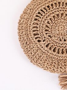 Tassel Decor Straw Bag, Wicker Bag - Khaki - View 7