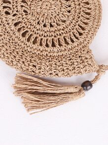 Tassel Decor Straw Bag, Wicker Bag - Khaki - View 6