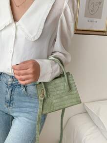 Bolsa con asa de cocodrilo en relieve - Verde - Ver 1