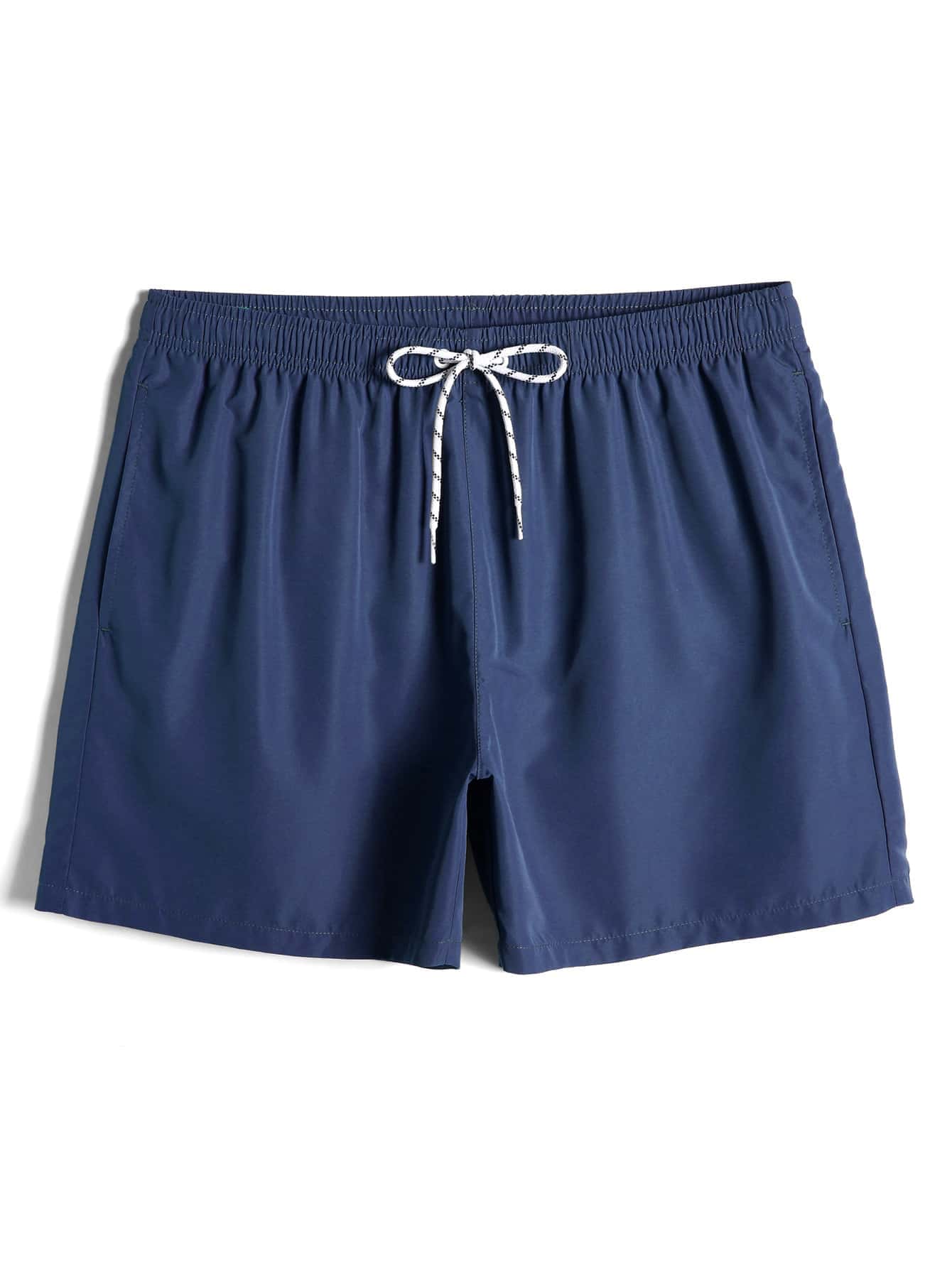 Surfspeed Hombres Shorts de natación de cintura con cordón unicolor - Azul Marino - Ver 1