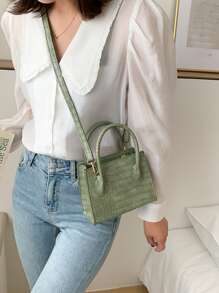 Bolsa con asa de cocodrilo en relieve - Verde - Ver 2