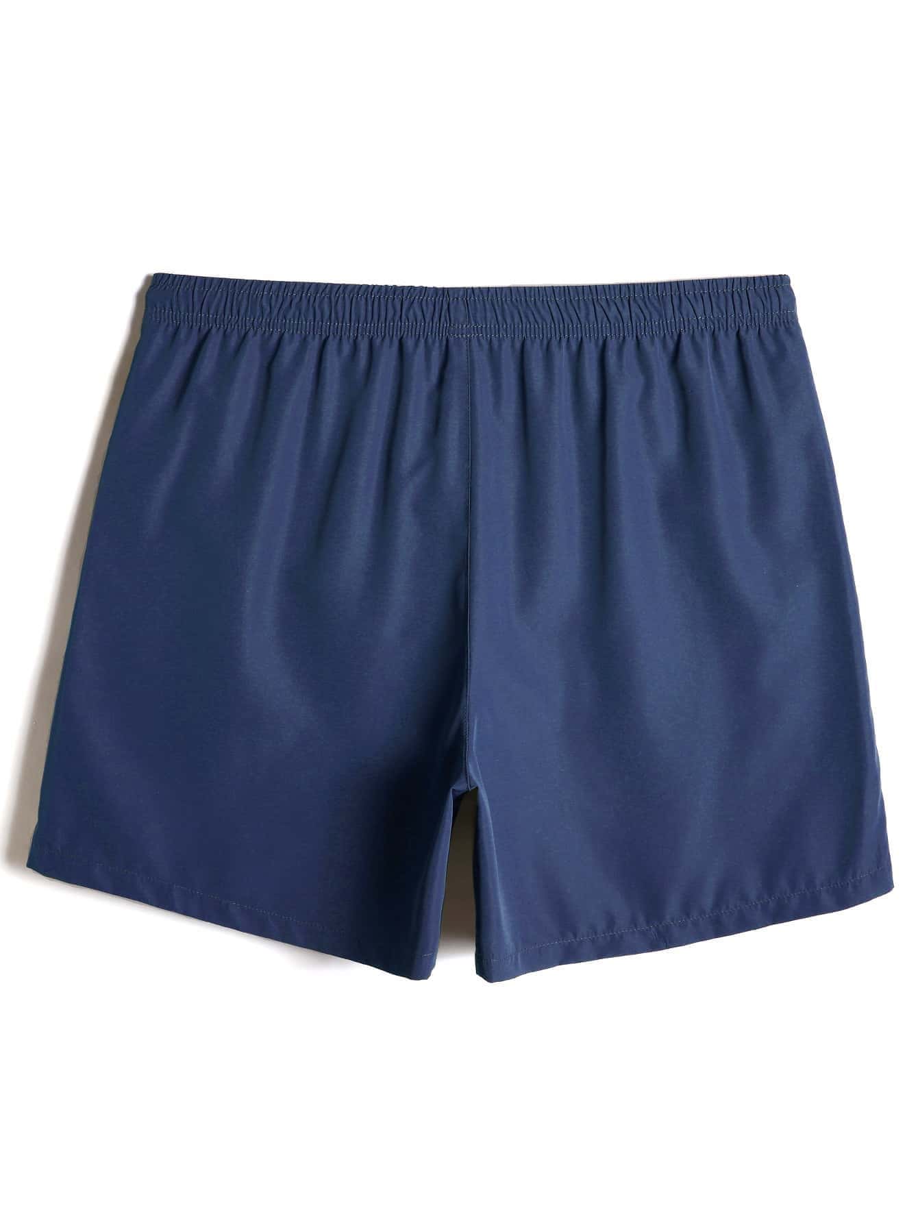 Manfinity Swimmode Men Drawstring Waist Solid Swim Trunks Swim Shorts - Navy Blue - View 2