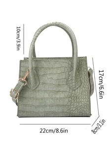 Bolsa con asa de cocodrilo en relieve - Verde - Ver 3