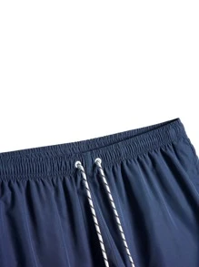 Surfspeed Hombres Shorts de natación de cintura con cordón unicolor - Azul Marino - Ver 3