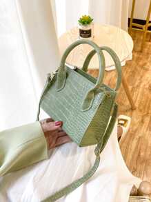 Bolsa con asa de cocodrilo en relieve - Verde - Ver 4