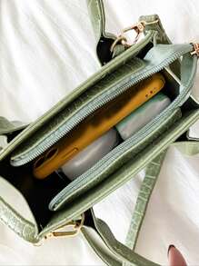 Bolsa con asa de cocodrilo en relieve - Verde - Ver 5