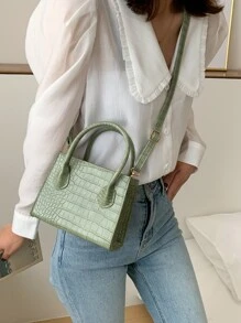 Bolsa con asa de cocodrilo en relieve - Verde - Ver 6