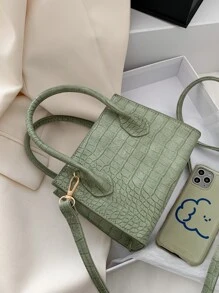 Bolsa con asa de cocodrilo en relieve - Verde - Ver 7