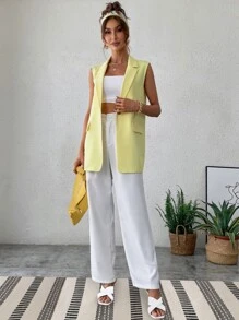 SHEIN Privé Blazer chaleco con botón - Amarillo - Ver 4