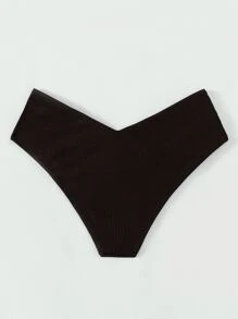 SHEIN Swim 素色羅紋泳褲 - 黑色 - 查看 2