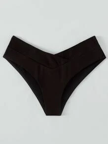 SHEIN Swim 素色羅紋泳褲 - 黑色 - 查看 3