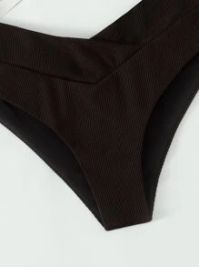 SHEIN Swim 素色羅紋泳褲 - 黑色 - 查看 4