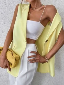 SHEIN Privé Blazer chaleco con botón - Amarillo - Ver 6