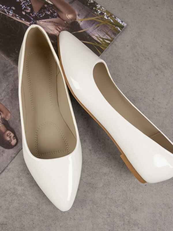 SHUZIA Glamouröser weißer Lackleder-PU-Slip-On-Schuh mit spitzer Zehenpartie, Geschenk zu Weihnachten, Herbst, Winter, Neujahr, Valentinstag, Sommerschuhe Valentinstag