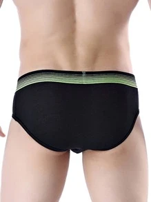 Hombres Calzoncillos de rayas en contraste & con cinta con letra - Negro - Ver 2