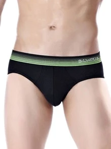 Hombres Calzoncillos de rayas en contraste & con cinta con letra - Negro - Ver 3