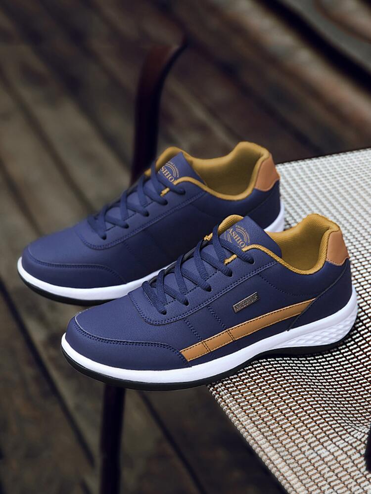 Zapatillas De Entrenamiento Cruzado Y Fitness En Azul Para Hombre Con Cordones De Bloqueo De Color Y Detalles De Pu En La Parte Delantera, Básicos De Manfinity - Azul - Añade 4