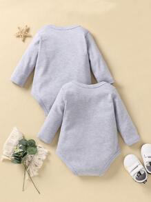 Baby Girl 2pcs Heart And Slogan Graphic Tee Bodysuit - Grey - View 2