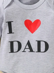 Baby Girl 2pcs Heart And Slogan Graphic Tee Bodysuit - Grey - View 5