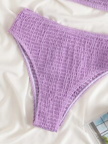 Chất rắn Bộ Bikini Đập Lá sen tỉa Bras & Eo cao Đáy 2 mảnh Bộ đồ tắm - Màu tím - Xem 6