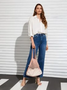 Reusable To-Go Market Filt French Net Mesh Travel Beach Bag—Natural - Pink - View 5