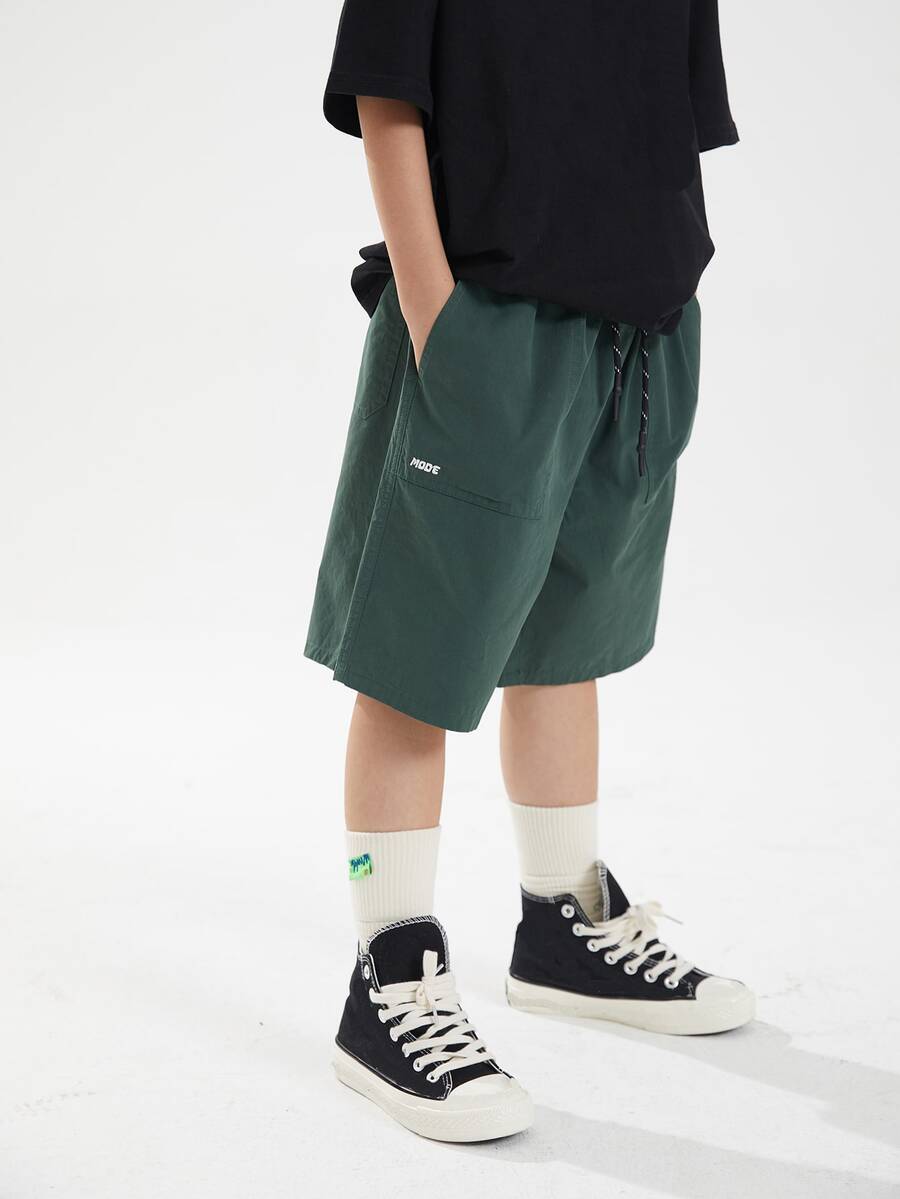Niños Shorts de pierna ancha de cintura con cordón - Verde Oscuro - Ver 1