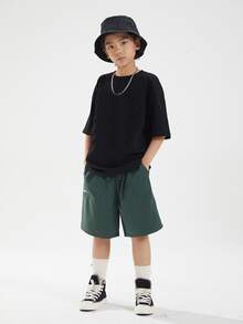 Niños Shorts de pierna ancha de cintura con cordón - Verde Oscuro - Ver 3