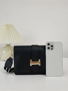 1pc Black Minimalist Style Flap Cover Square Crossbody Bag, Adjustable Wide Strap, Suitable For Women's Daily Commuting, Outing, Cosmetics Storage,Gift For Girlfriend, Holiday, Mother's Day - Black - View 3