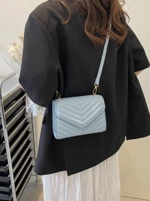 Túi Crossbody Nữ In chữ V Có thể điều chỉnh được Đúng mốt - Màu xanh bụi bặm - Xem 2
