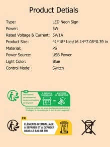 1 pieza en forma de letra neón moderno PVC Letrero de neón LED para casa Decoración - Azul - Ver 3