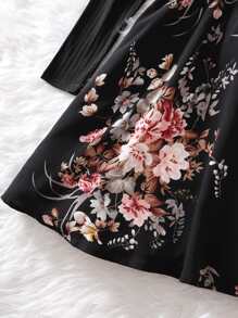 女孩印花繫腰帶連衣裙 - 黑色 - 查看 4