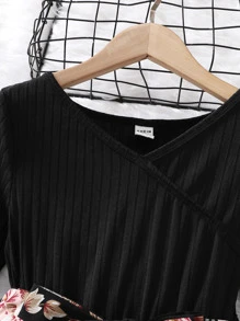 女孩印花繫腰帶連衣裙 - 黑色 - 查看 5