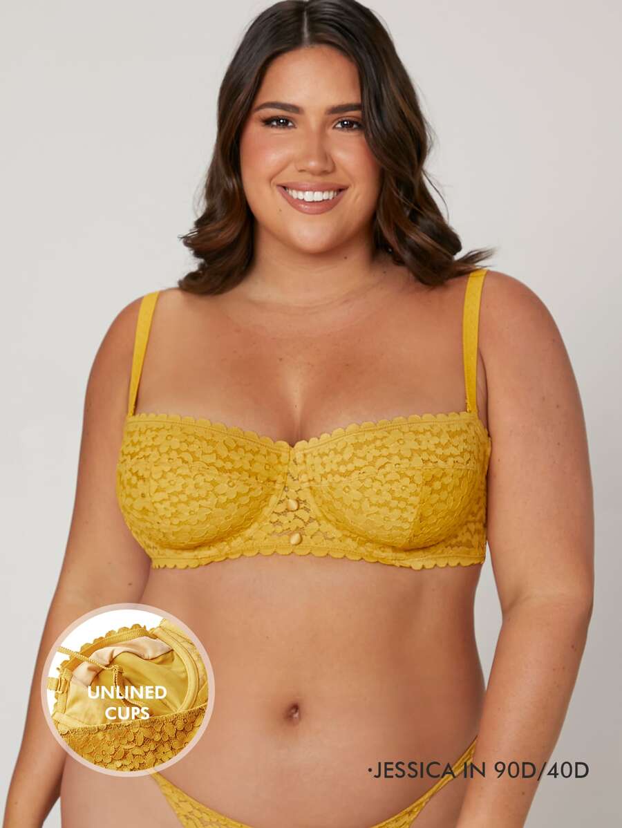 LUVLETTE Plus Lingerie Balconette Lace Bra Unlined Bra
