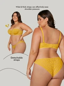LUVLETTE Plus Lingerie Balconette Lace Bra Unlined Bra - Yellow - View 4