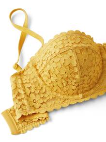 LUVLETTE Plus Lingerie Balconette Lace Bra Unlined Bra - Yellow - View 7