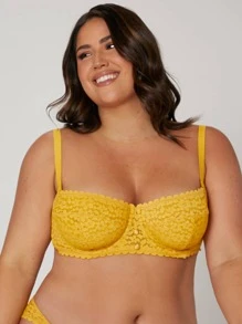 LUVLETTE Plus Lingerie Balconette Lace Bra Unlined Bra - Yellow - View 8