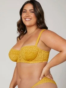 LUVLETTE Plus Lingerie Balconette Lace Bra Unlined Bra - Yellow - View 9