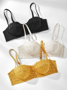 LUVLETTE Plus Lingerie Balconette Lace Bra Unlined Bra - Yellow - View 10