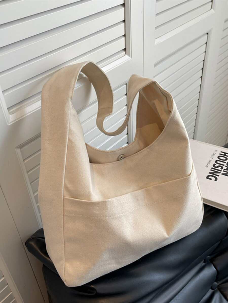 Minimalist PU Leather Hobo Bag, Large Capacity Commuting Tote Bag, Retro Style Shoulder Bag For Women Lightweight,Business Casual Minimalist Canvas Hobo Bag For Teen Girls Women College Students,Rookies & White-Collar Workers Perfect For Office,College,Work ,Business,Commute, Literary School Bag For Teens, Book Bag For Women Or Students, Perfect For Books, Shopping, Back To School And More - White - View 1