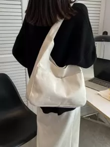 Minimalist PU Leather Hobo Bag, Large Capacity Commuting Tote Bag, Retro Style Shoulder Bag For Women Lightweight,Business Casual Minimalist Canvas Hobo Bag For Teen Girls Women College Students,Rookies & White-Collar Workers Perfect For Office,College,Work ,Business,Commute, Literary School Bag For Teens, Book Bag For Women Or Students, Perfect For Books, Shopping, Back To School And More - White - View 2