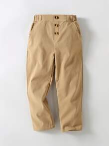 SHEIN Toddler Boys Button Front Slant Pocket Trousers - Camel - View 1
