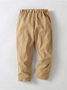 SHEIN Toddler Boys Button Front Slant Pocket Trousers - Camel - View 2