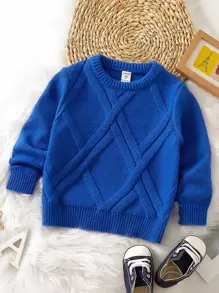SHEIN Toddler Boys Solid Textured Knit Jumper - Blue - View 1