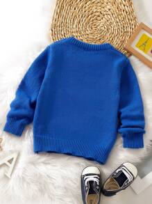 SHEIN Toddler Boys Solid Textured Knit Jumper - Blue - View 2