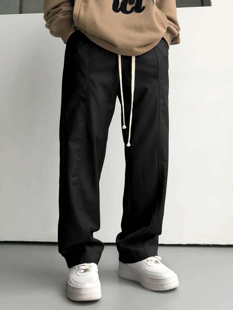 Claim Dot Men's Loose Fit Slant Pocket Drawstring Waist Pants - Black - View 1