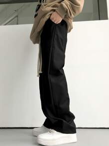 Claim Dot Men's Loose Fit Slant Pocket Drawstring Waist Pants - Black - View 4